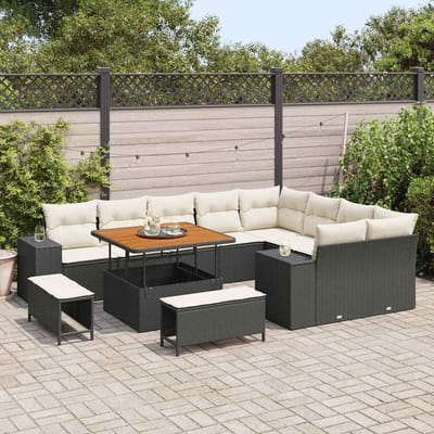 vidaXL - Tuinbank - Set - 12 - st - 9-Aantal - zitplaatsen - Zwart - en - Crème