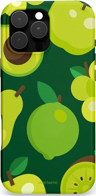 Casetastic hoesje geschikt voor Apple iPhone 16 Pro Max - MagSafe - Dubbellaagse bescherming - Peren Appel Groen - Fashion Case - Donkergroen Geel