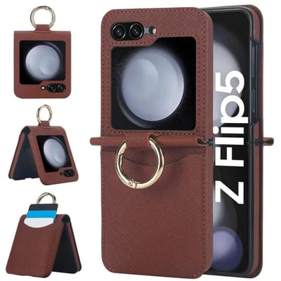 Leren Ring Telefoonhoesje voor Samsung Galaxy Z Flip 6 5 4 3 Flip6 Flip5 Flip4 Flip3 Portemonnee met Kaarthouder Schokbestendige Cover For Galaxy Z Flip5