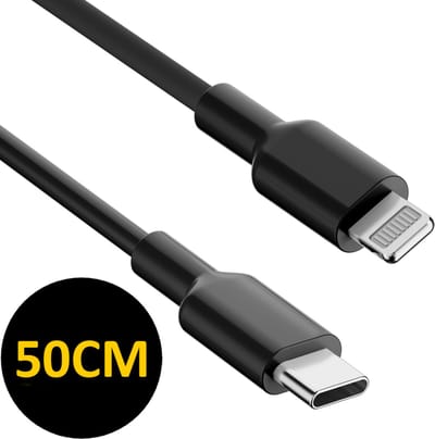 ThunderGold Oplader kabel 50 cm geschikt voor iPhone Extra Kort - Kabel geschikt voor lightning - USB C kabel - Lader kabel - Zwart