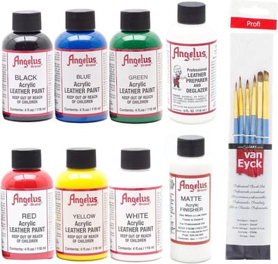 Angelus Leerverf Set Groot - 6 Kleuren 118ml, Voor- en Nabehandeling en Penselen ( Extra Flexibel Acryl )