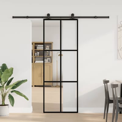 vidaXL - Schuifdeur - met - beslag - 76x205 - cm - ESG-glas - en - aluminium