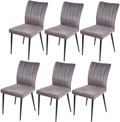 Set van 6 eetkamerstoelen MCW-K16, stoel keukenstoel, fluweel metaal ~ donkergrijs