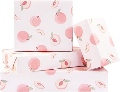 SnelShoppen - Perzik Inpakpapier - Roze Cadeaupapier met Fruitprint - 4 Vellen Verse Perziken - Perfect voor Verjaardag, Babyshower, Zomervakantie - A