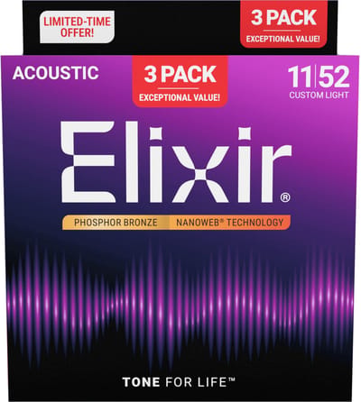 Elixir 16568 Nanoweb Acoustic Ph Bronze 11-52 - 3 Pack - Akoestische gitaarsnaren