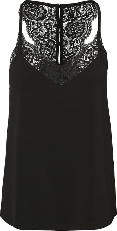 Vero Moda Dames Top VMANA LACE regular fit Zwart V Hals Volwassenen