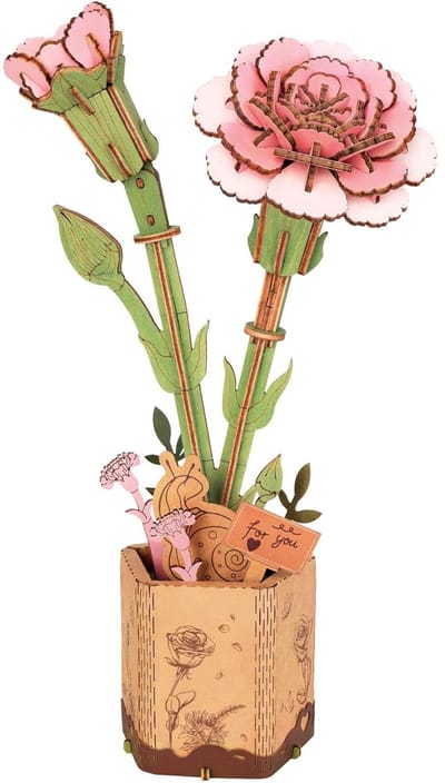 Robotime Pink Carnation TW051 - Knutselen - DIY - Houten bouwpakket - Volwassenen - Bloemen - Creatief