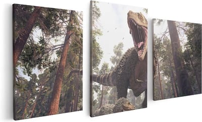 Artaza Canvas Schilderij Drieluik Tyrannosaurus Rex Dinosaurus - T-Rex - 120x60 - Foto Op Canvas - Canvas Print