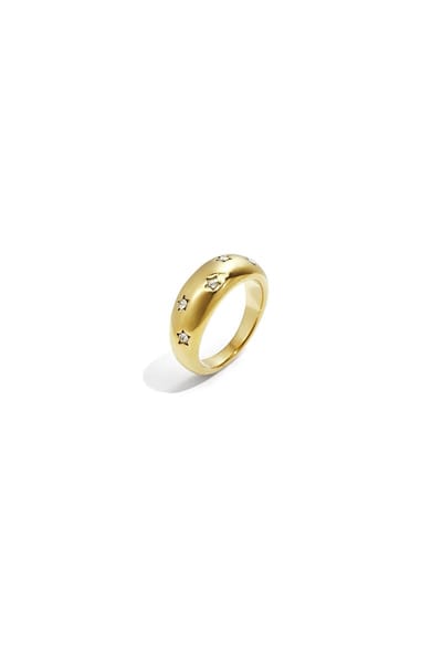Chunky ring met sterren steentjes - Goudkleur - 16