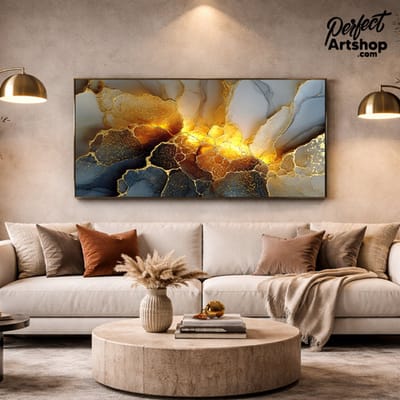 GOLDEN EMBER FLOW - Wanddecoratie 60x80 cm - Aluminium - Luxe Kunst aan de Muur