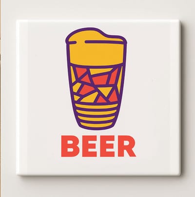 Beer Keramische Tegel 15x15 cm – Modern Geometrisch Bierglas Ontwerp – Stijlvolle Wanddecoratie voor Bar, Keuken & Bierliefhebbers