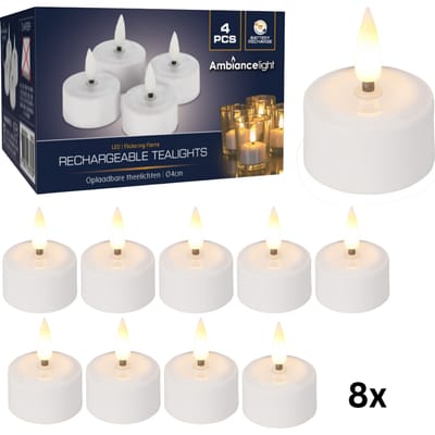 Ambiance Theelichtjes LED - Box 8 stuks - Oplaadbaar - Ø4cm *Uitbreidingsset ZONDER oplader*
