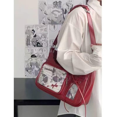 Sac à bandoulière Y2k Harajuku Femme Coréen Transparent Ita Bag École Sac à bandoulière Femme Designer Japonais Préppy Sac à main Portefeuille rouge