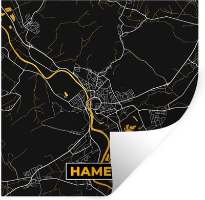 Muurstickers - Sticker Folie - Plattegrond – Hameln – Goud – Stadskaart – Kaart - Duitsland - 100x100 cm - Plakfolie - Muurstickers Kinderkamer - Zelfklevend Behang XXL - Zelfklevend behangpapier - Stickerfolie