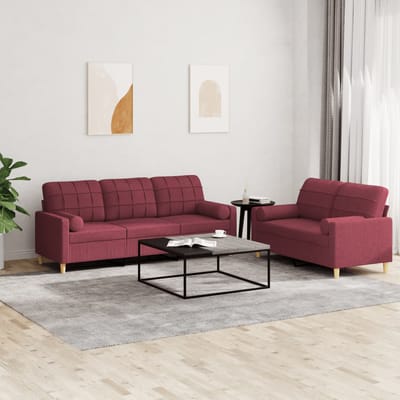 vidaXL - 2-delige - Loungeset - met - kussens - stof - wijnrood