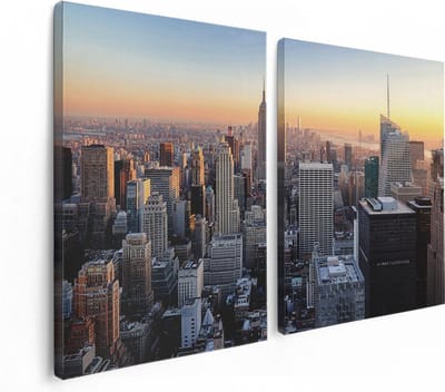 Artaza Canvas Schilderij Tweeluik New York Skyline Met Wolkenkrabbers - 120x80 - Foto Op Canvas - Canvas Print