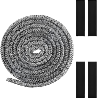 Oven Sealing Cord - 8 mm x 2.5 m - Stove Sealing Tape - met 4 Stuks Hoge Temperatuur Klemmen - Haard Deur Sealing Draad voor Haarden - Schoorstenen - Fornuizen