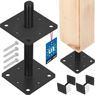 Paalhouders Set - Bodemanker - Houtconstructies Bouwen - In Hoogte Verstelbaar - 16x16x25 cm - Antraciet