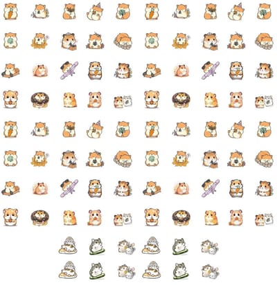 Cosensi- Hamerstickers 92 stuks - Zelfklevend - Cartoon Dieren - Knutselen - Decoratie - Makkelijk te Plakken/Verwijderen - Stickers