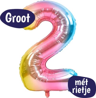 Cijfer Ballonnen - Ballon Cijfer 2 - 70cm Regenboog - Folie - Opblaas Cijfers - Verjaardag - 2 jaar, 20 jaar, 21 jaar - Versiering