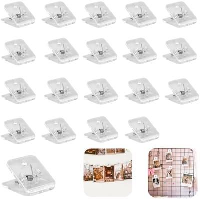 Set van 20 Bonnenclips - Wasknijperclips - Paperclips - Fotoclips - Decoratieve hangclips - Veerclips - Paperclips voor examens - Klemming 100 vellen papier - Voor foto's, bonnen, examenpapieren, papier, kleding (3*3,2 cm - Transparant)