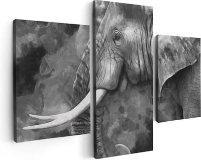 Artaza Canvas Schilderij Drieluik Olifant - Abstract - Zwart Wit - 90x60 - Foto Op Canvas - Canvas Print
