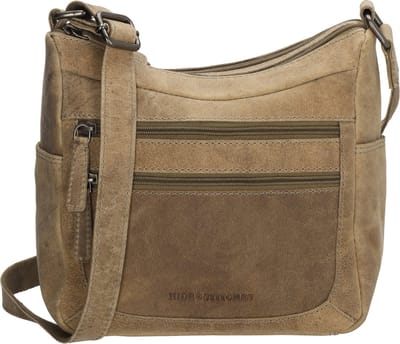 Hide & Stitches Idaho Crossbody Schoudertas Handige Ritsvakjes - Leren Dames Tas - Donkerzand