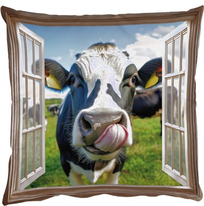 Sierkussens - Kussentjes Woonkamer - 50x50 cm - Doorkijk - Koe - Weiland - Dieren - Natuur
