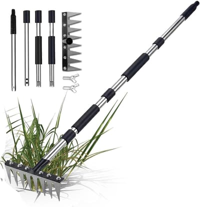 Bladhark Gras Hark - Tuinwerktuig Bodemegalisatie - Gazon Onderhoud - Ergonomisch Gebogen Handvat - 8 Tanden - Metaal