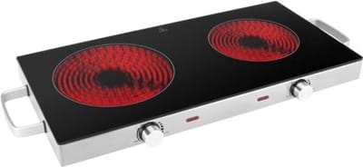 Thuys - Elektrische Kookplaat 2 Pits Zilver - 2800W - Infrarood Kookzones - Traploze Temperatuurregeling - Keramisch Krasbestendig