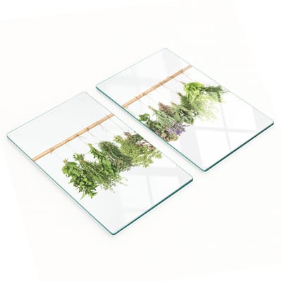 Decoratieve glazen snij- en serveerplanken met kruidenkoord, 2x30x52 cm