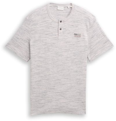 Tom Tailor - Henley T-shirt in gemêleerde look - Maat L - white grey waffle inject