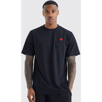 Heart Embroidered T-Shirt | Black | Size XL