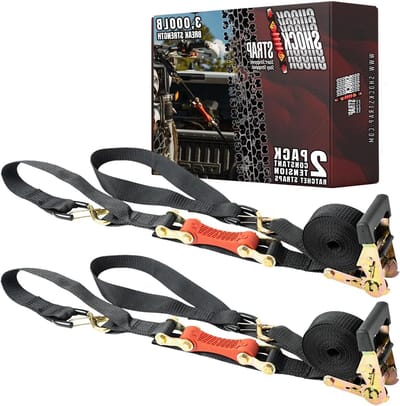 Ratchet Tie Down Strap - Spanband met Schokdemper - Lading Zekeren - Ingebouwde Bungee - 2 stuks - Zwart