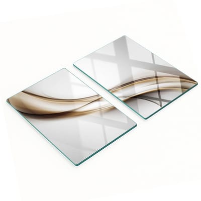 Set van twee decoratieve glazen keukenplanken met bruin golfpatroon, 2x40x52 cm