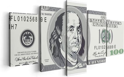Artaza Canvas Schilderij Vijfluik Geld Dollar Biljet - Briefje van 100 Dollar - 100x50 - Foto Op Canvas - Canvas Print