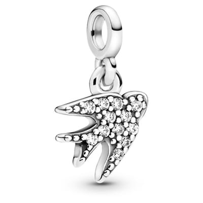 Fler® | Bedel | Past op ME series armbanden (1.5 cm) | Zwaluw Bedel | Hangbedel Charm | 925 sterling zilver | transparante Zirkonia | Armband Kraal | Valentijnsdag Cadeau | Sinterklaas kado | Kerstcadeau | Verjaardagsgeschenk