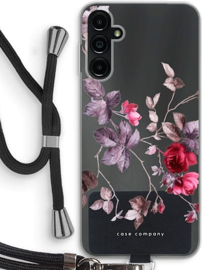 Case Company® - Hoesje met koord geschikt voor Samsung Galaxy A14 hoesje met Koord - Mooie bloemen - Telefoonhoesje met Zwart Koord - Bescherming aan alle Kanten en Over de Schermrand