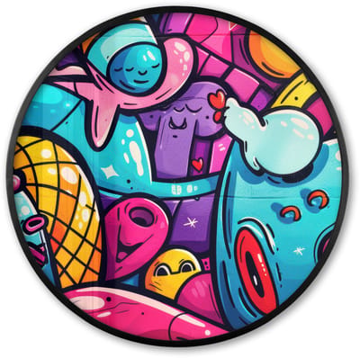 Poster in lijst Rond - Fotolijst 60x60 cm - Posters - Abstract - Neon - Design - Kleurrijk - Graffiti - Ronde posterlijst zwart - Decoratie - Wanddecoratie woonkamer - Muurdecoratie slaapkamer