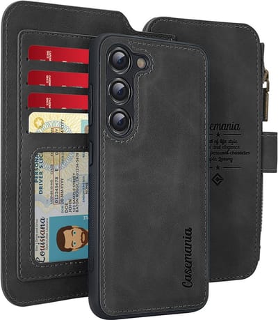 CaseMania Bookcase hoesje geschikt voor Samsung Galaxy S25 - Effen Zwart - Kunstleer - Portemonnee met 11 Vakjes voor Pasjes en Ritsvak