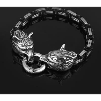 Nordic Vikings Keltische Wolf Head Armbanden Heren Roestvrij Staal Oding Wolf Bangles Amulet Nooit Vervaagd Goud Koningsketting Rock Sieraden 19cm black