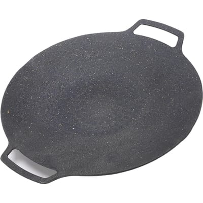 Planche de Grill BBQ Ronde Revêtement Anti-adhésif Plaque Plancha pour Cuisinière à Induction Camping Extérieur Pique-nique Fête