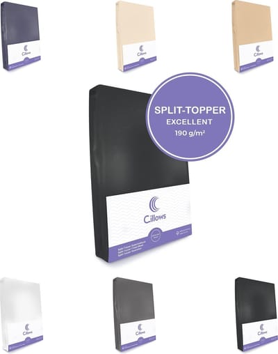 Cillows Excellent Jersey Hoeslaken voor Split Topper - 140x200 cm - (tot 5/12 cm hoogte) – Zwart