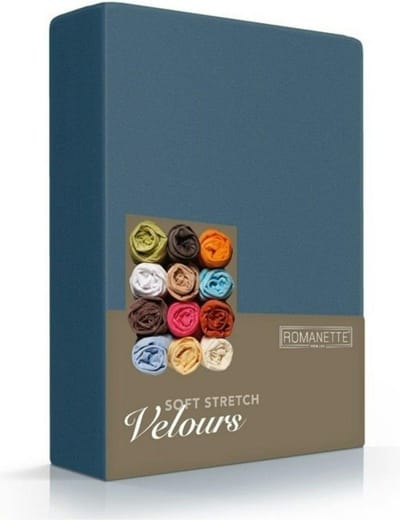 Romanette Hoeslaken stretch Teal Velours, 80% Katoen, 20% Polyester, 220 gr/m2 1-persoons 80/90/100x200/210/220