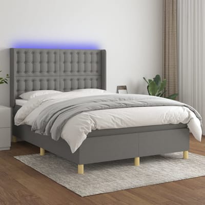 vidaXL - Boxspring - met - matras - en - LED - stof - donkergrijs - 140x200 - cm
