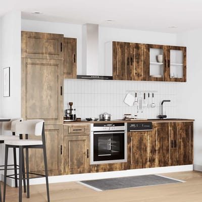 vidaXL - 8-delige - Keukenkastenset - Porto - bewerkt - hout - gerookt - eiken