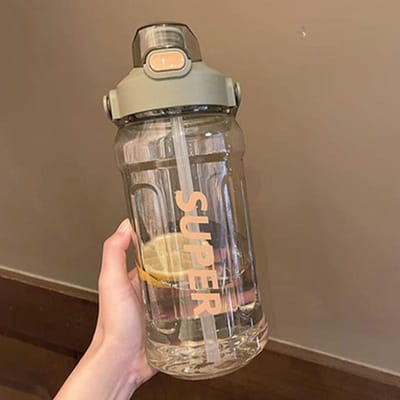 2000ML Sport Waterfles met Markering Lekvrij Beker Motiverend Draagbare Waterfles voor Buiten Sport Fitness BPA-vrij gray
