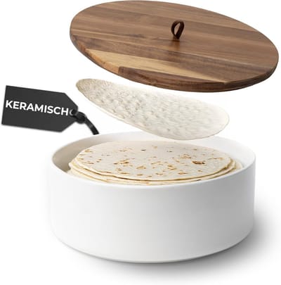 Keramische Tortillawarmer met Deksel – Magnetronbestendig, Ideaal voor Brood, Pannenkoeken en Tortilla's