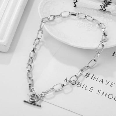 Mode grote ketting van roestvrij staal voor vrouwen, dikke, gedraaide hartvormige chokerketting met slot, feestsieraden zilver