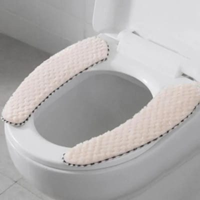 Tapis de siège de toilette rembourré épais en peluche, antidérapant, doux, accessoires de salle de bain beige